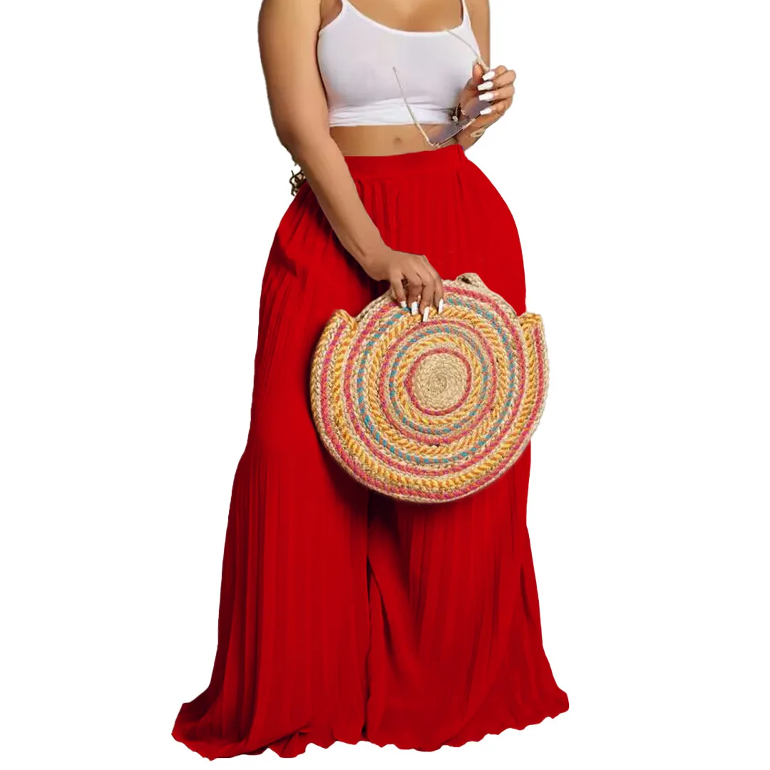 Plus Size Wide Leg Pants Women Pleated Ruffle Formal Fashion Trouser Office Lady Outfits 2023 Summer Female Elegant Long Pants