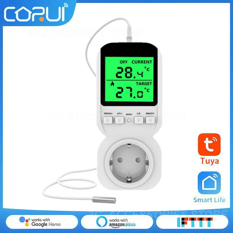 

For Heating Temperature Sensor Socket 220v Eu Uk Heating Plug Smart Home Smart Thermostat Switch Thermoregulator Lcd Display