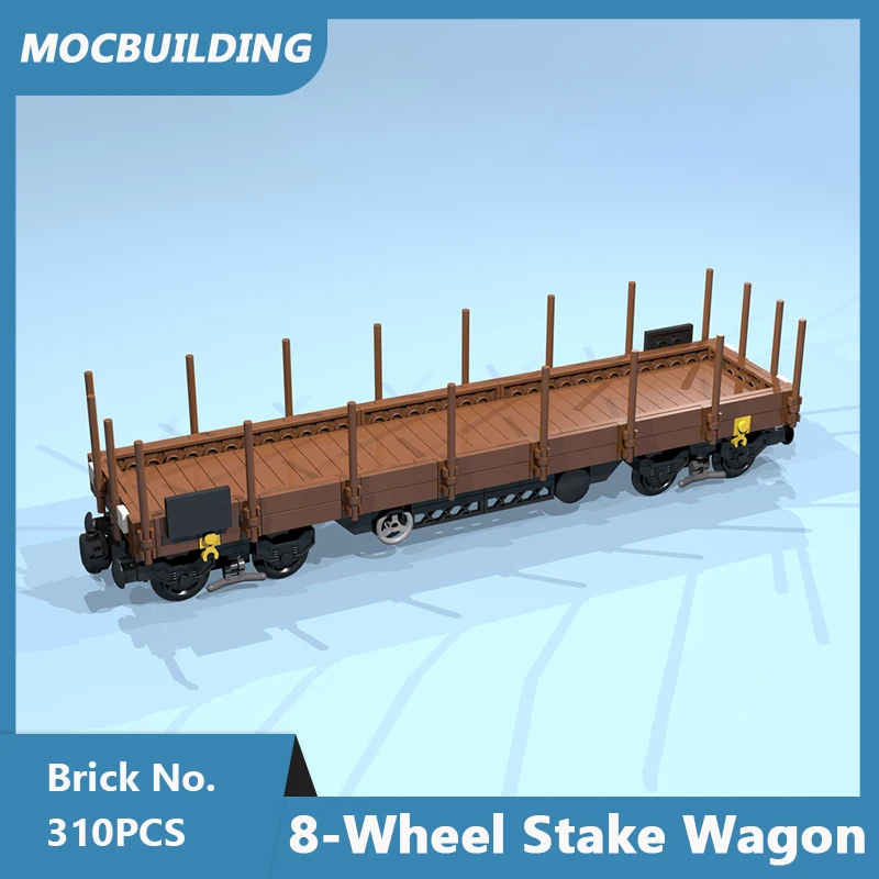 

MOC Building Blocks 8-Wheel Stake Wagon Model RC Train Series DIY Assembled Bricks Brown Children Toys Display Gifts 310PCS