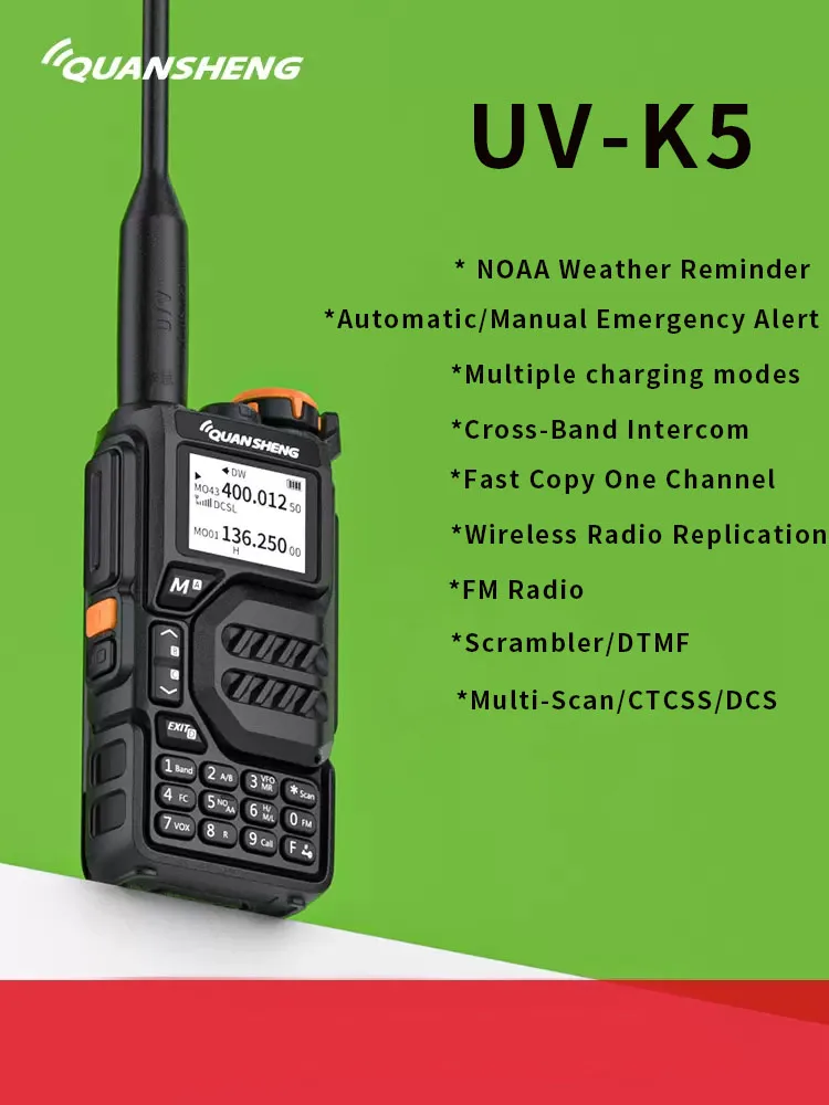 QUANSHEGN UV-K5  DTMF ham Two Way Radio  50-600MHz 200Ch 5W VHF UHF  Air Band walkie talkie   NOAA Weather Reminder FM Radio