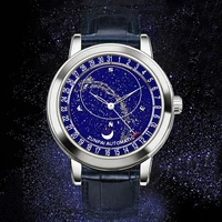 zunpai rotating stars dial automatic mechanical watch for men fashion waterproof corium strap men wristwatch with calendar