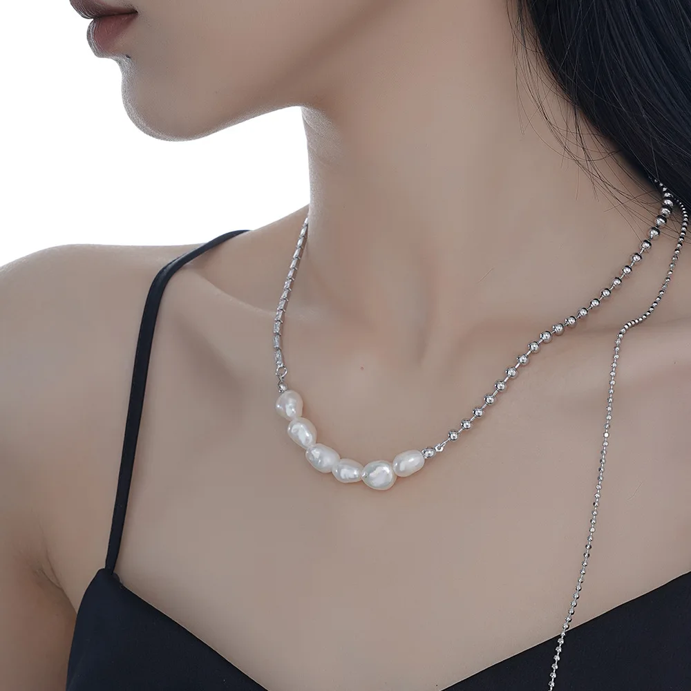

Uglyless Ins Cool Girls Multi Layers Natural Pearls Necklaces Women Fashion Stacked Necklaces 925 Sterling Silver Chains Tassels