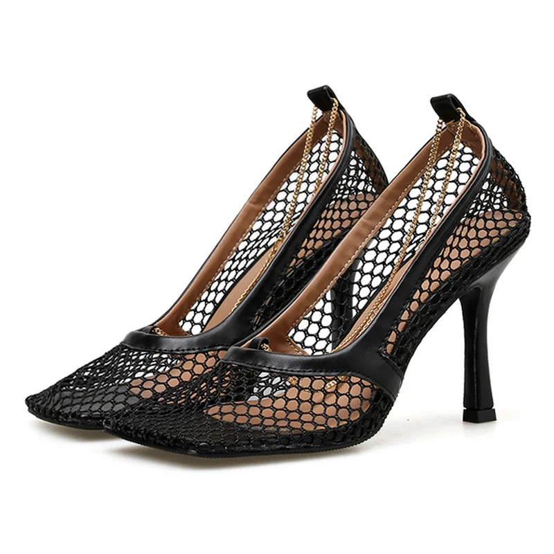 

Сандалии женские сетчатые на высоком каблуке-шпильке с квадратным носком