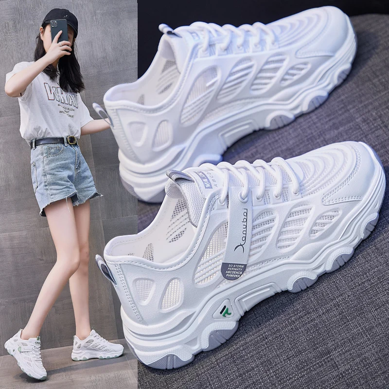 

Женские кроссовки для бега Fujeak, белые дышащие кроссовки из сетчатого материала, износостойкая повседневная обувь для улицы на лето 2023