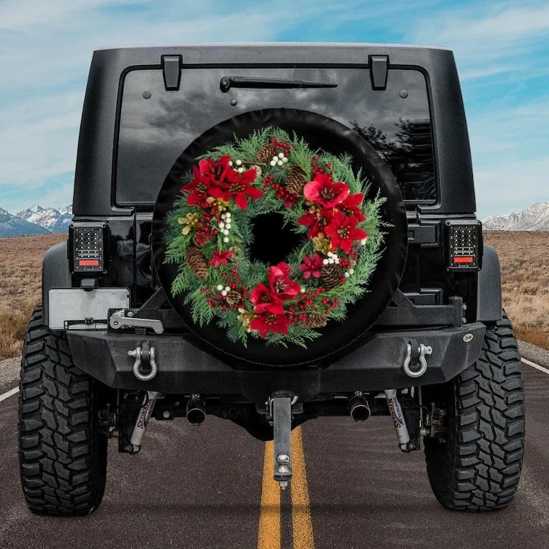 

Spare Tire Cover with Christmas Wreath, Backup Camera option, Jeep Tire Cover, Jeep girl, Jeep Accessories, Rear camera tire cov