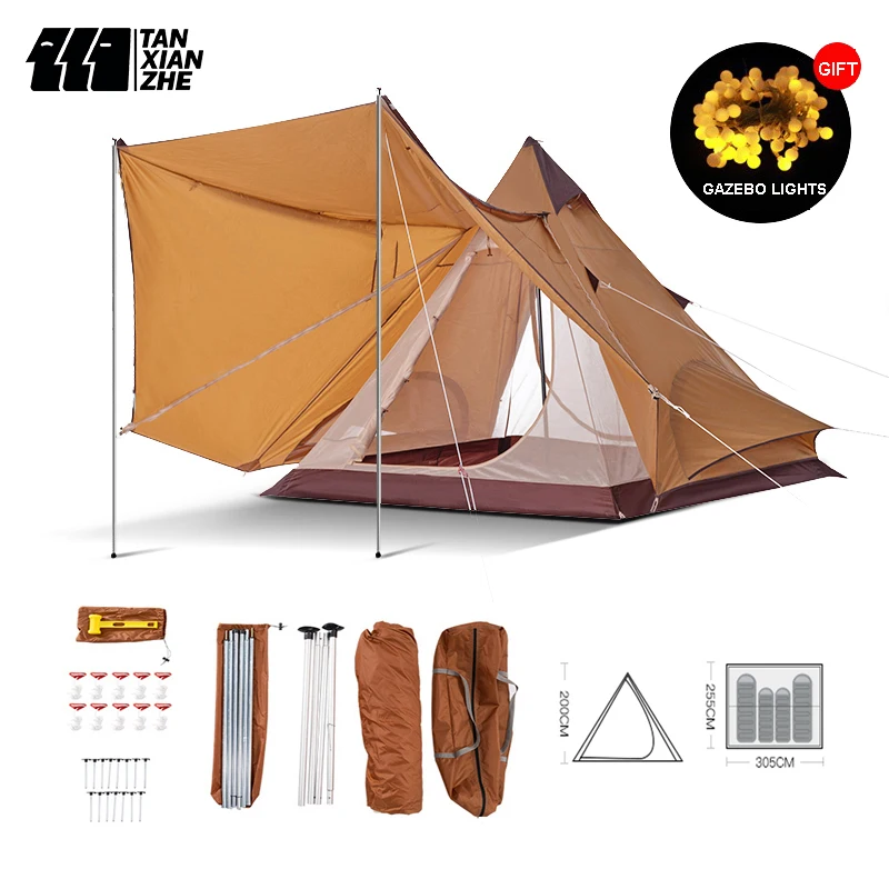 

Роскошный пирамидный вигвам из ткани Оксфорд на 3-4 человек, водонепроницаемая палатка-прорезыватель для 2 человек, для кемпинга на открытом ...