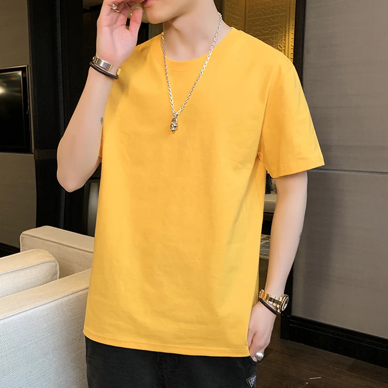 

Мужская классическая футболка, мужская хлопковая эластичная футболка с коротким рукавом, белая Базовая Повседневная футболка, топы