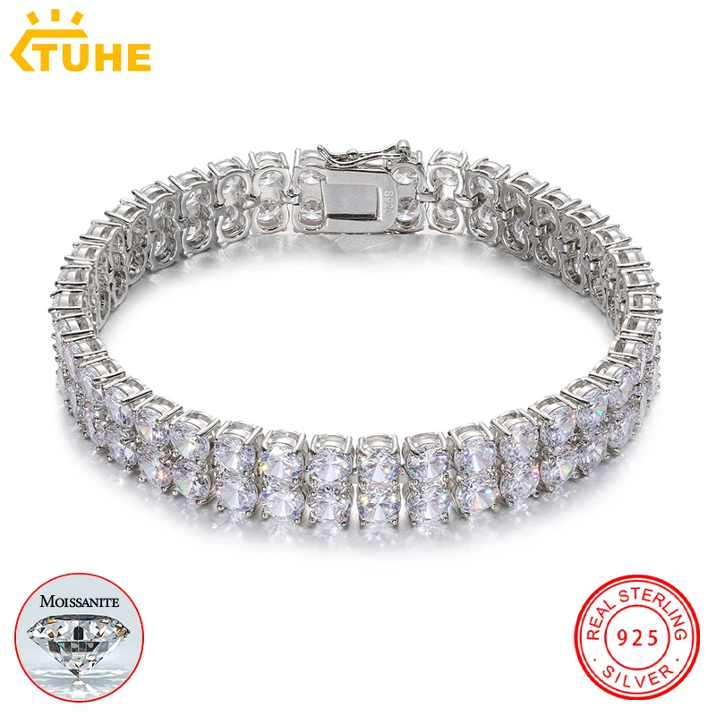 Custom Luxury Tennis Bracelet Silver 925 Moissanite 3mm-5mm 2 Row Tennis Bracelet For Women Men Hip Hop Jewelry