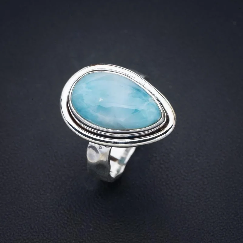 

StarGems Larimar Hammered Handmade 925 Sterling Silver Ring 7 F1483