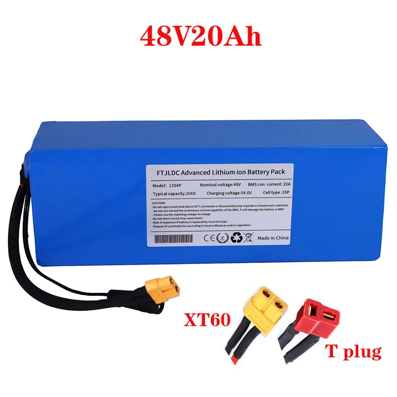 

48V 20ah 13S 54.6V20Ah 18650 Lithium Battery Pack 48V 20AH 1200W electric bicycle battery Built in 30A BMS XT60 plug