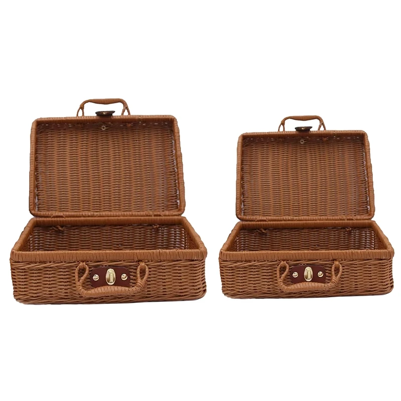 

Picnic Basket,Woven Wicker Vintage Suitcase Woven Storage Basket Rattan Storage Case Picnic Weave Laundry Basket