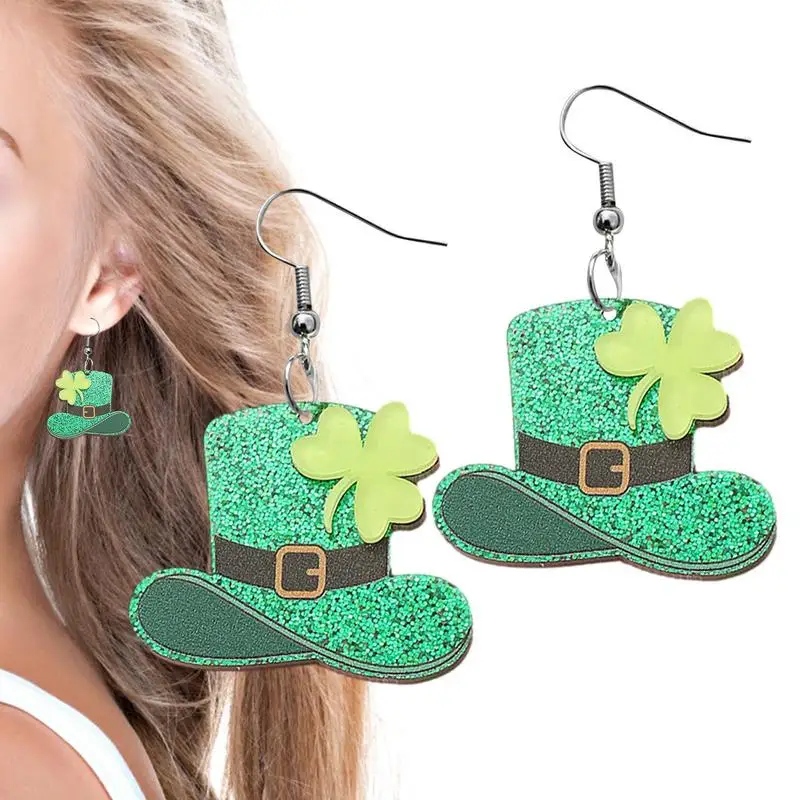 

Green Saint Patricks Day Shamrock Beer Hat Boots Earrings For Woman