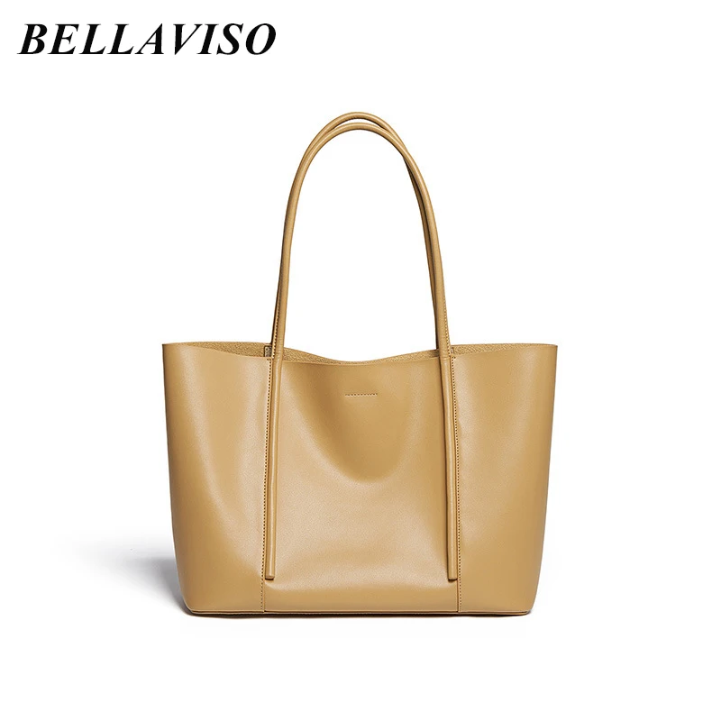 

BellaViso Fashion Women Genuine Leather Handbag Lady's Textured Cowhide Tote Bags Large Capacity Composite Shopping Bag SZLF-096