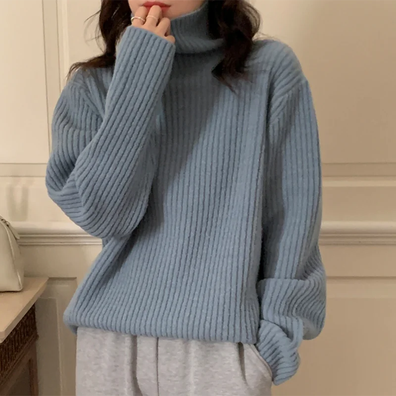 Autumn And Winter Turtleneck Knitted Sweater Women Long Slevee Cashmere Sweaters Vintage Loose Pullovers Sweater Clothing 23752