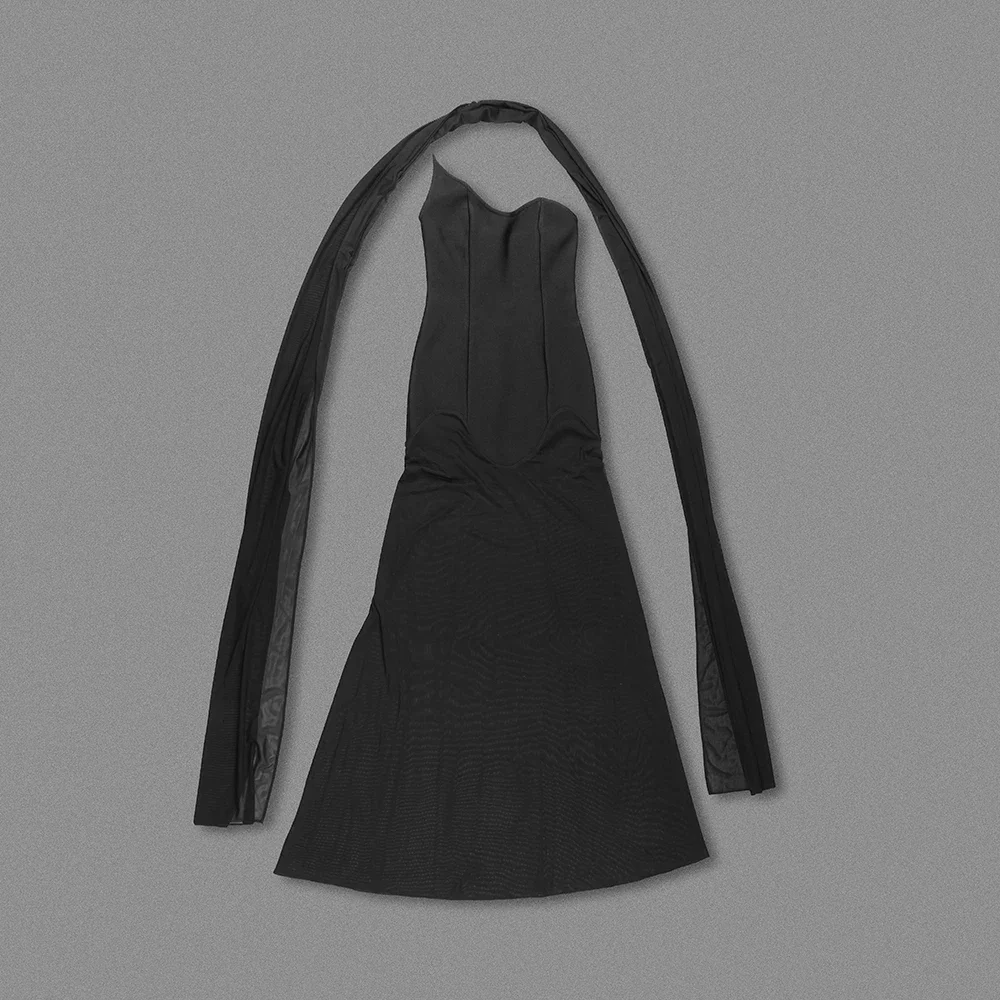 Новинка осени 2024 черно-белое привлекательное Сетчатое лоскутное Бандажное