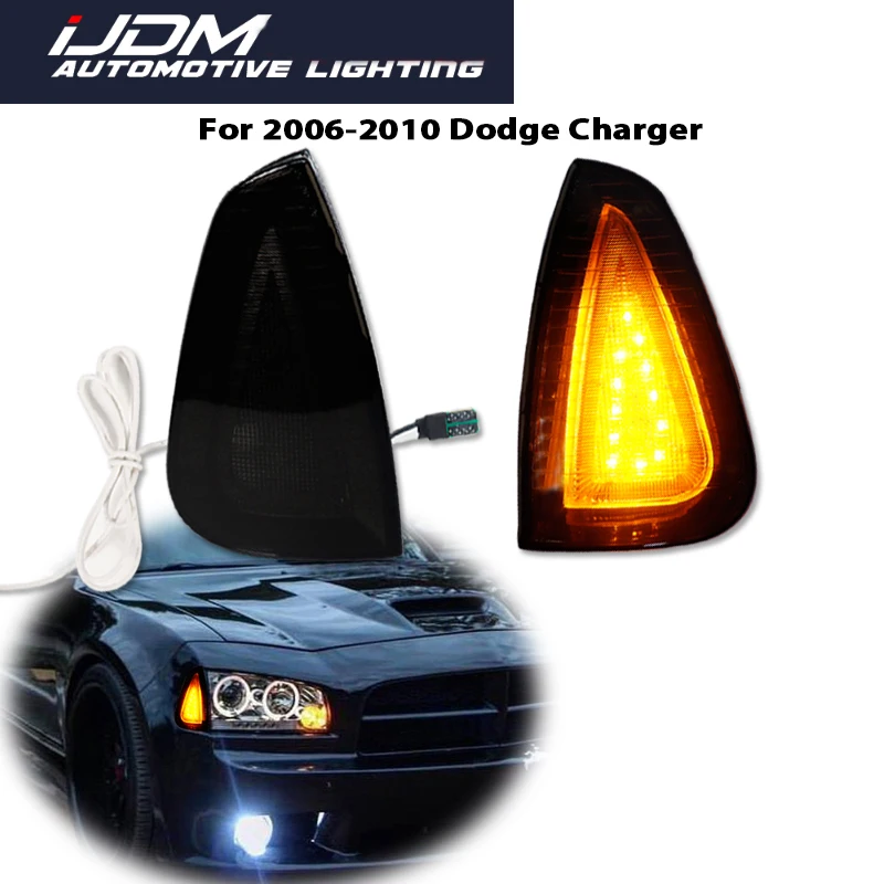 

2pcs Front Bumper Amber yellow Turn Signals Lights Assembly For 2006-2010 Dodge Charger White LED Parking Light/DRL 12V