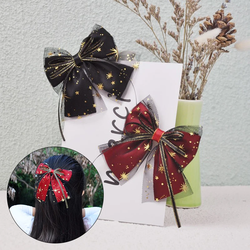 

Sweet Mesh Bow Hair Clips Ribbon Lace Bowknot Barrettes Women Girls Hairpins Red Black Ponytail Clip Headdress Hair Accessories