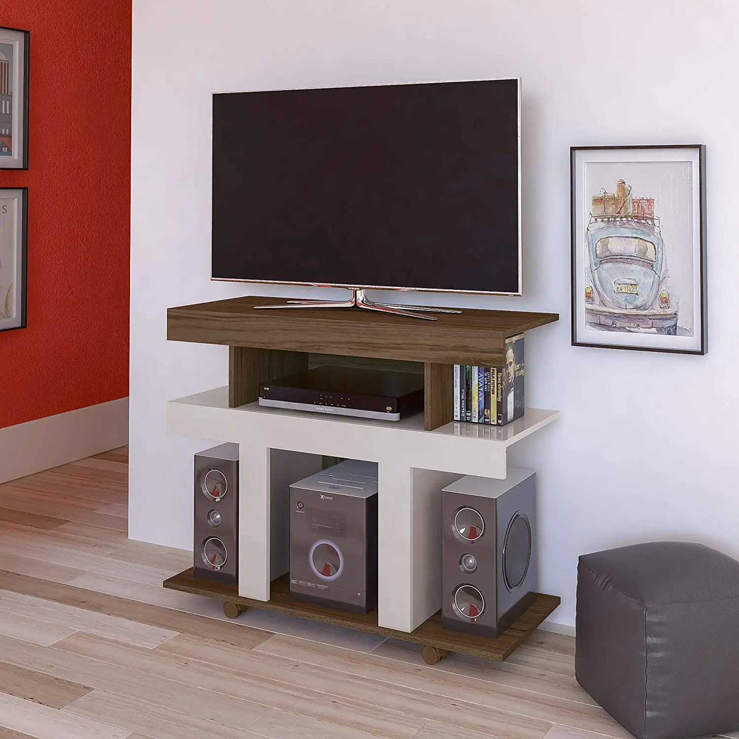 

Rack for TV up to 42" with casters GUAÍBA color Amendoa/Off White -
