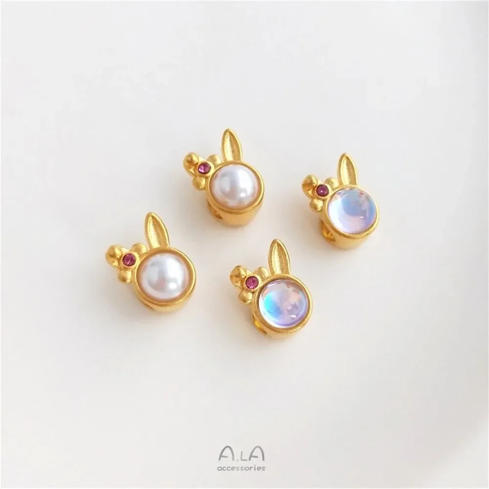 Песочное золото инкрустированный искусственным жемчугом лунный камень кролик