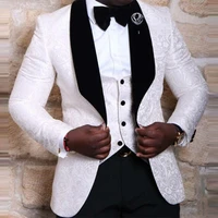men mariage color block collar suits jacket trousers waistcoat male business casual wedding blazers coat set pant