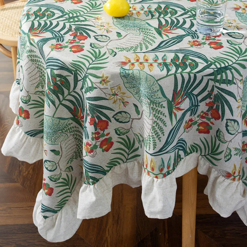 

Yaapeet Nordic Style Round Table Cloth Cotton Linen Lace Ruffled Tablecloth Kitchen Tablecloth Dining Wedding Table Cover