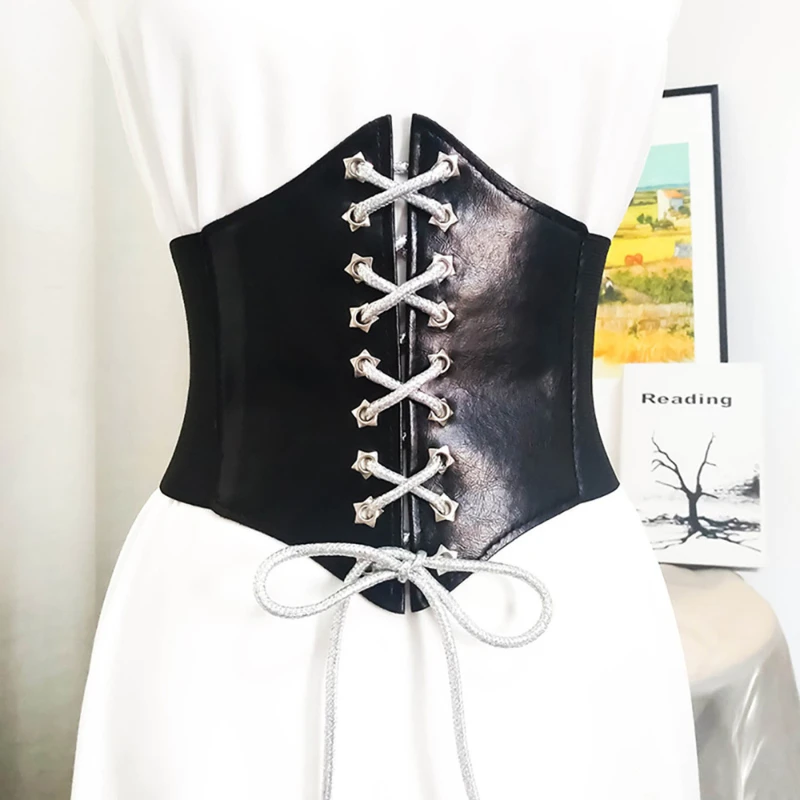 

Black Sexy Women Corset Tops Female Gothic Clothing Underbust Waist Bustier Wedding Body Slimming Wide Waist Belts Dress Girdle