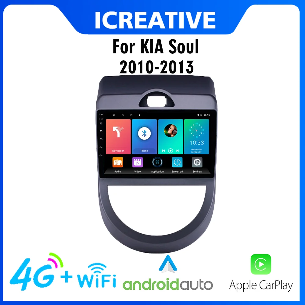 2 Din Автомобильный мультимедийный стерео плеер Android 4G Carplay для Kia Soul 2009-2013 9 дюймов