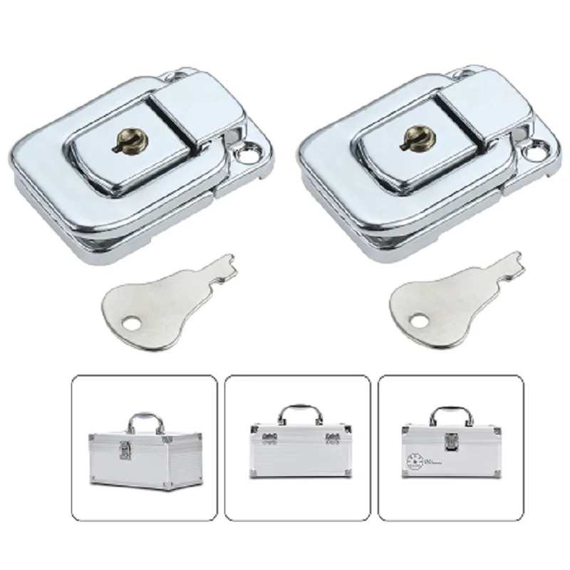 

2Pcs Cabinet Box Square Lock with Key Spring Latch Catch Toggle Locks Hasp for Sliding Door Window Tools Box Hardware 48*31mm