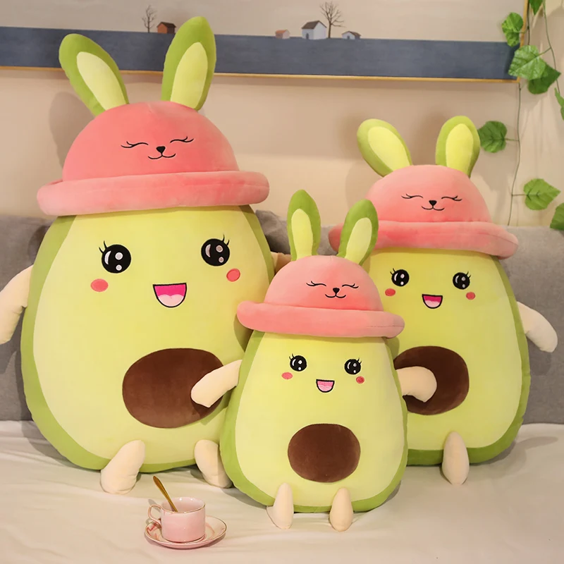 

60/80cm Cute Avocado Plush Toys Anime Stuffed Plant Fruit Food Avocado with Hat Plushies Doll Pillow Kawaii Soft Kids Toys Gifts