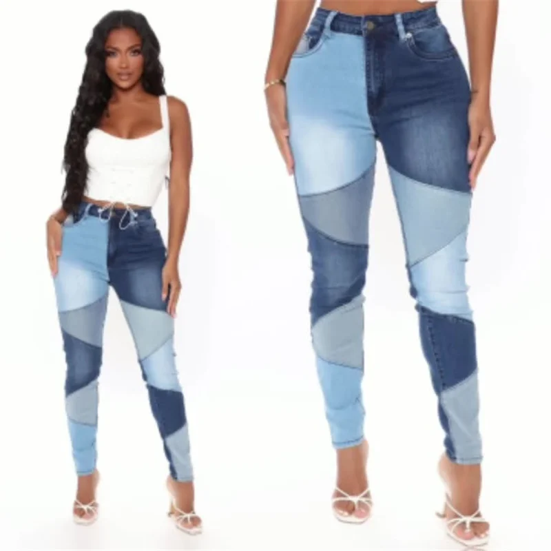 

Women's Jeans High Waist Stitching Commuter Denim Street Spring Autumn Clothing Vintage Jeans Washed Trousers Free Shipping