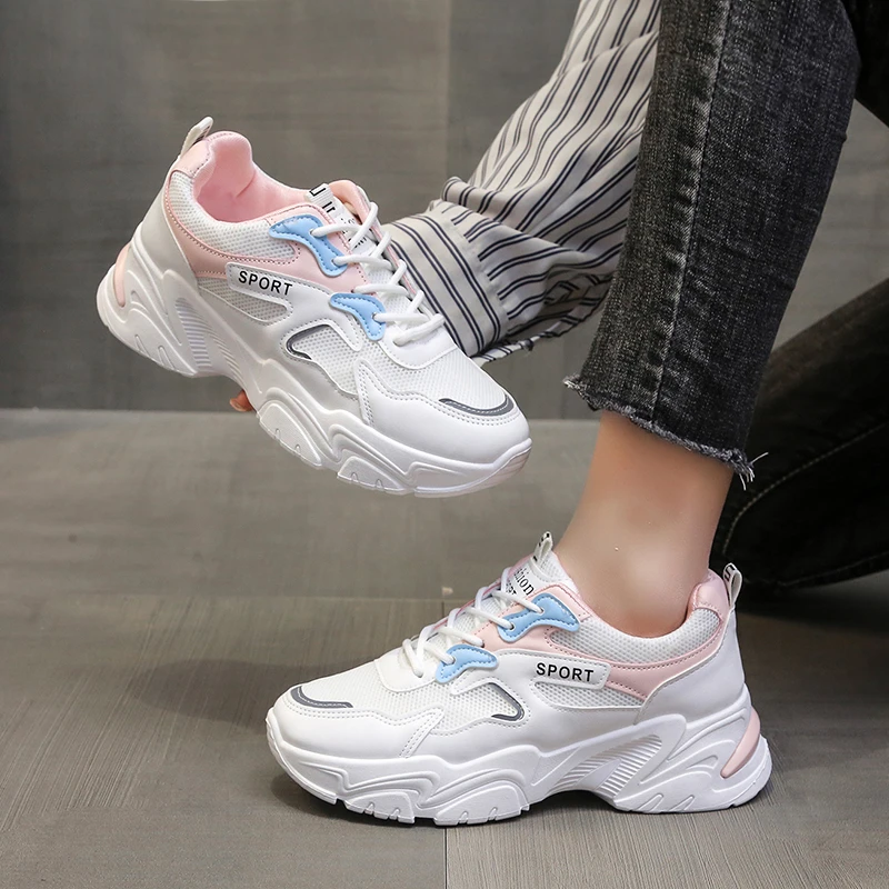 

Women's Chunky Sneakers Thick Bottom Platform Vulcanize Shoes Fashion Breathable Casual Running Shoe for Woman Female 2022 New