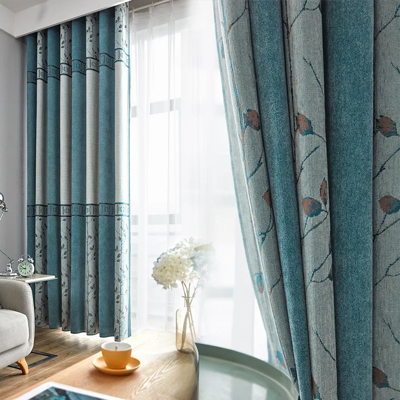 

Modern Simple Leaves Chenille Linen Jacquard Shading Curtains for Living Dining Room Bedroom.