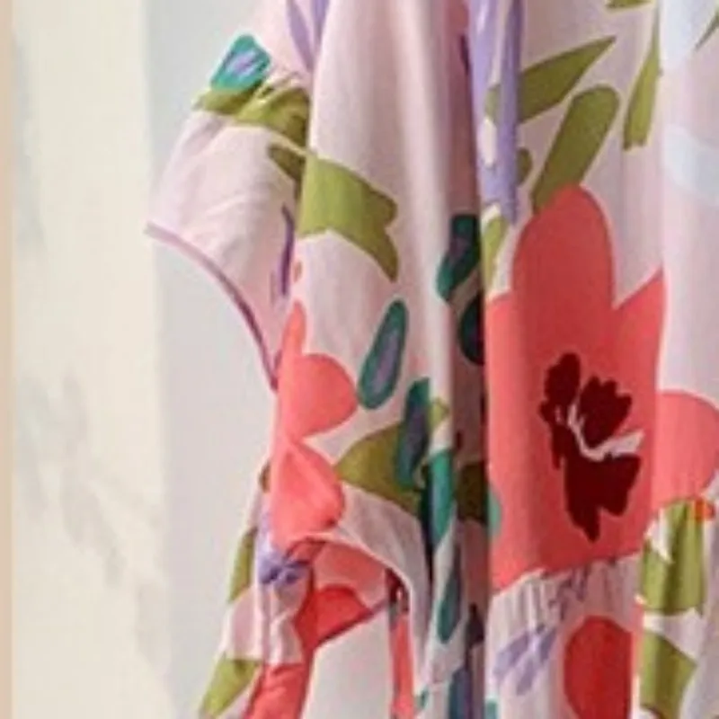 Plus Size Women's Summer Pajama Dressing Gown Half Sleeve Leisure Ventilation Nightdress 100% Viscose Printing Girls Nightgown