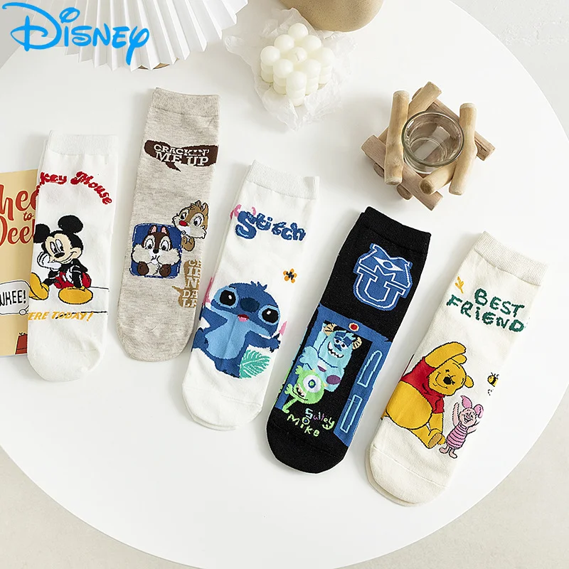 Disney Socks Mid-tube Socks Donald Mickey Autumn And Winter Cartoon Cute Student Socks For Girls Minnie Pooh Stitch Women Socks