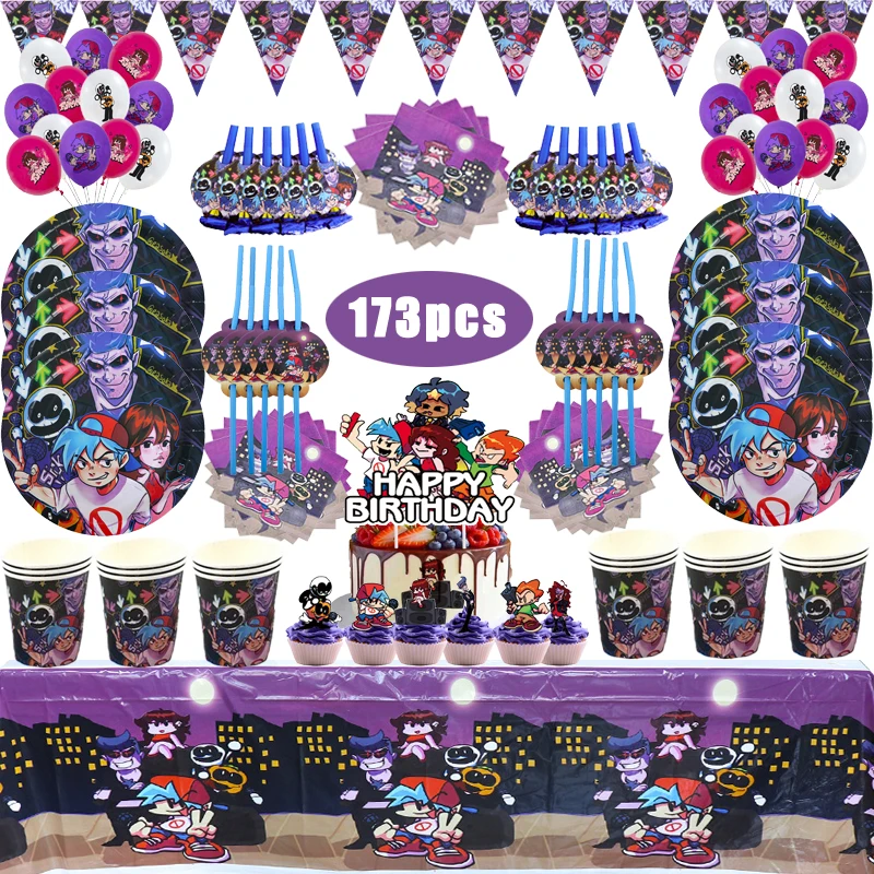 

Friday Night FunkinTheme Birthday Decorations Balloon For Kids Like Music Cake Topper Birthday Party Supplies Paper Plates Cups