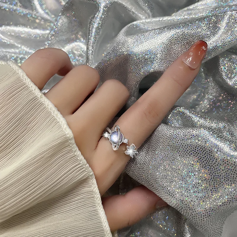 

VENTFILLE 925 Stamp Silver Color Moonstone Zircon Ring for Women Girl Gift Star Planet Aurora Jewelry Dropship Wholesale