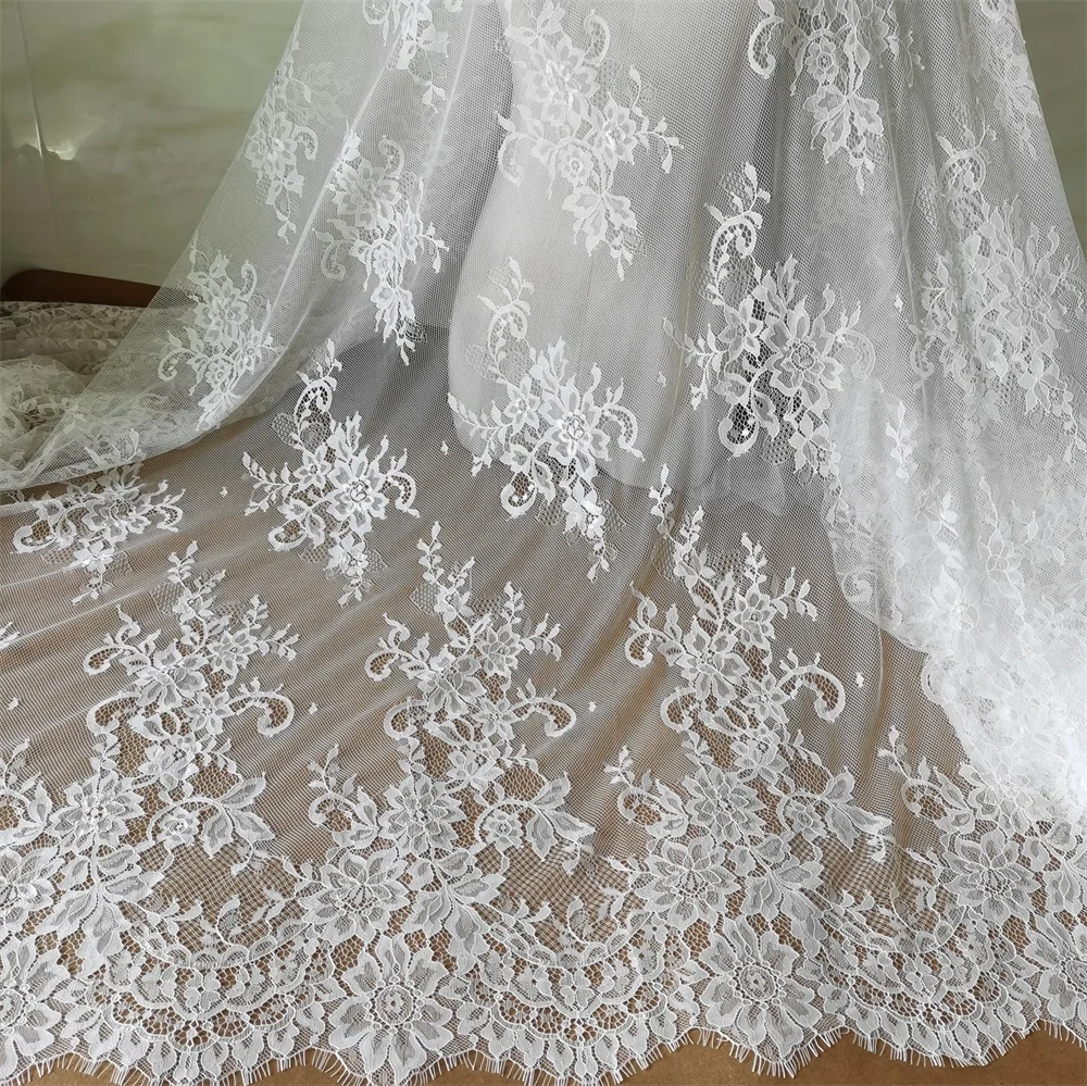 

Блестящая кружевная ткань Шантильи с цветами, тонкое свадебное платье белого цвета, 1 шт. = 1,5x3 метра