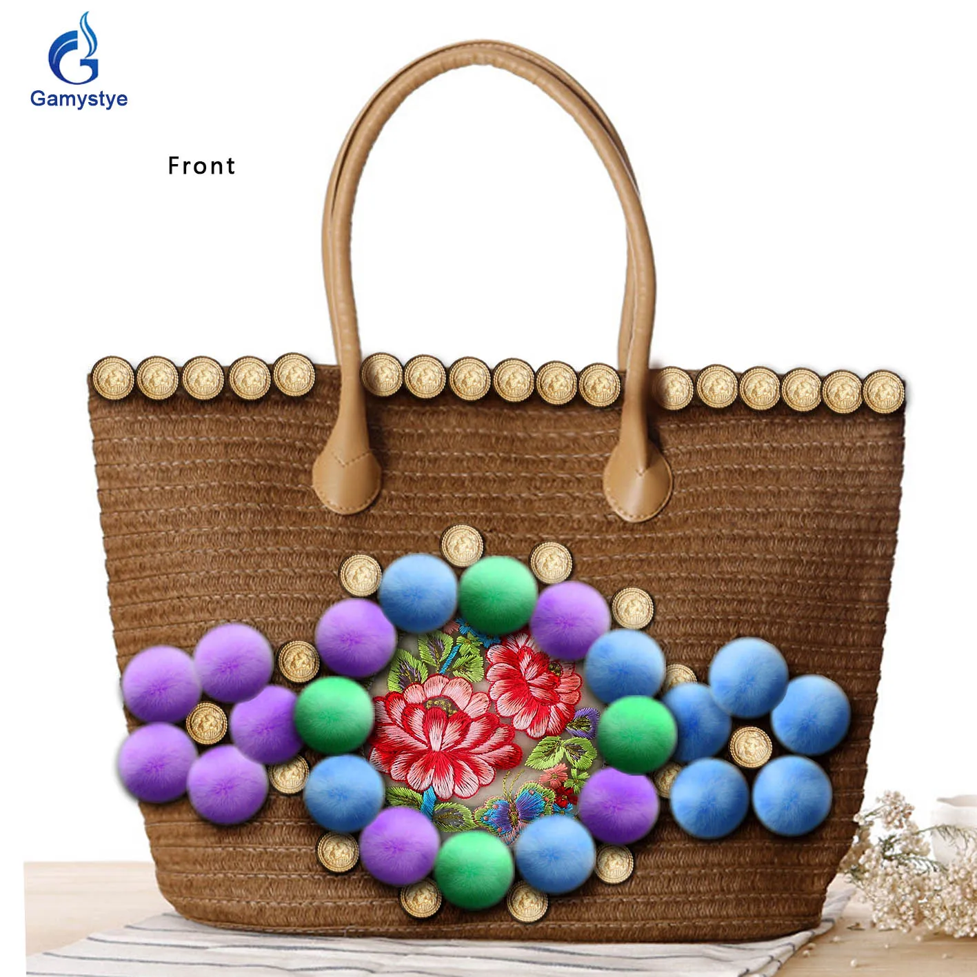 Beach Summer Vacation Handmade Straw Totes Ladies Designer Handbags High Quality Messenger Shoulder Bag Straw Rattan Hairball