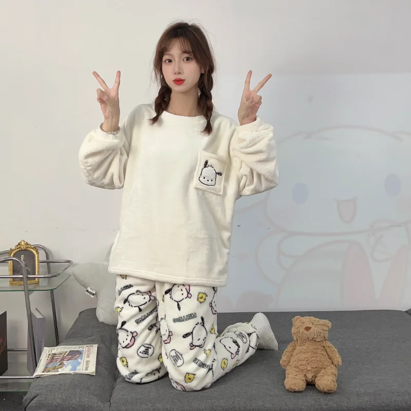 Пижама Pacha Dog Sanrio с круглым вырезом и длинным рукавом Зимний теплый костюм
