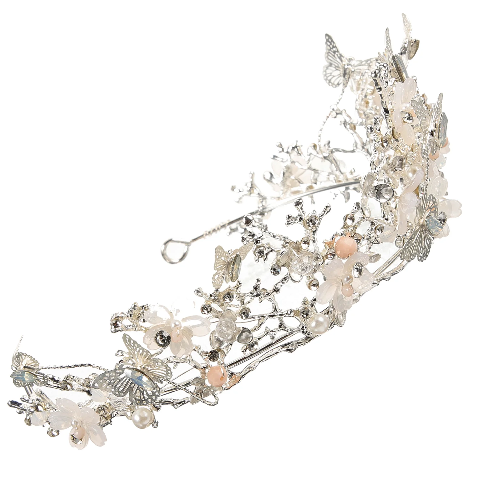 

Elegant Bridal Crown Silver Wedding Tiara Flower Baroque Headband