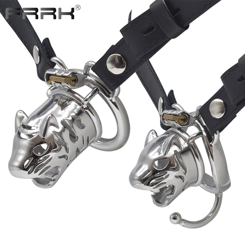 

FRRK Strapon Cub Male Chastity Cage with Bondage Belt for Men Golden Penis Rings Adults Game BDSM Sex Toys Intimate Sexual Shop