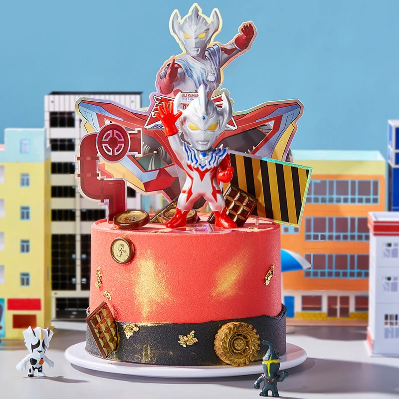 

Baking Cake Decoration Genuine Taiga Ultraman Monster Doll Cake Topper Ornament Cartoon Hero Boy Happy Birthday Insert Sign