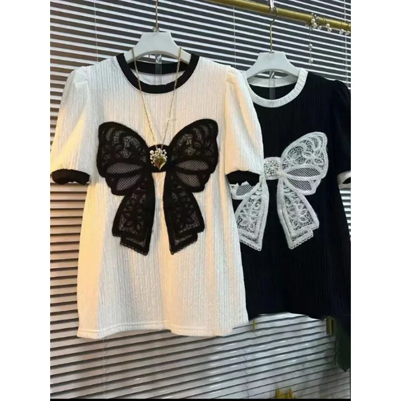 Хлопковая футболка с коротким рукавом женская летняя вышивкой бисером и