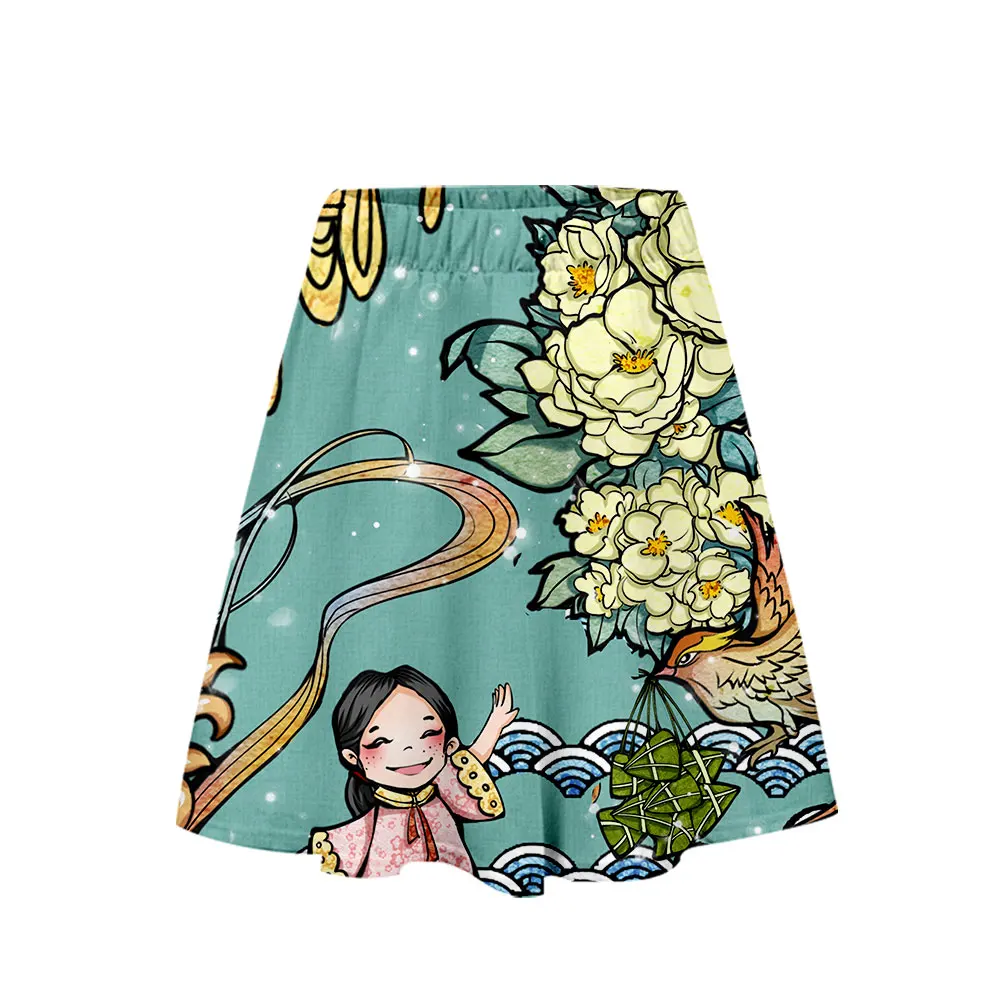 Lianshuo 2022 Summer New Women's Clothing Dresses National Tide Illustration Print Street Thin Fashion Knee Length Short Skirts