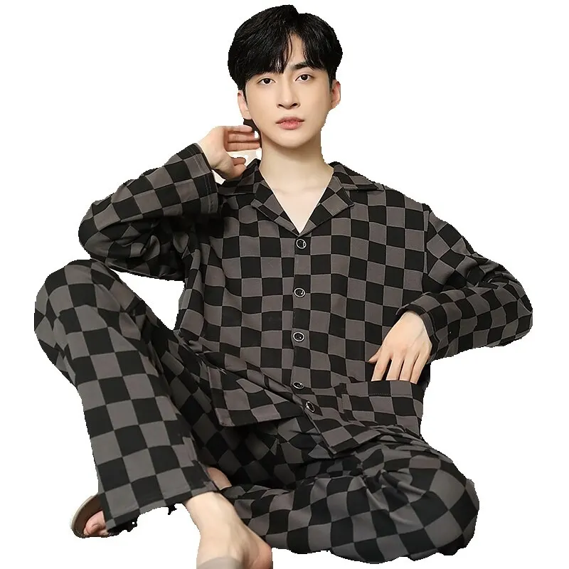 QUHENG Men's Pajama Sets Autumn Winter Man Pajamas Set Simple Sleepwear Long Sleeve Cotton Pajamas Men Leisure Home Clothing