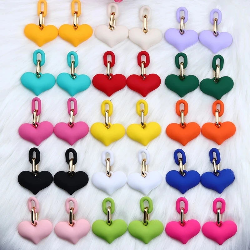 

Красочные серьги-цепочки, подвеска в форме сердца, простые Висячие серьги для женщин, Индивидуальные ювелирные изделия карамельных цветов, модные аксессуары