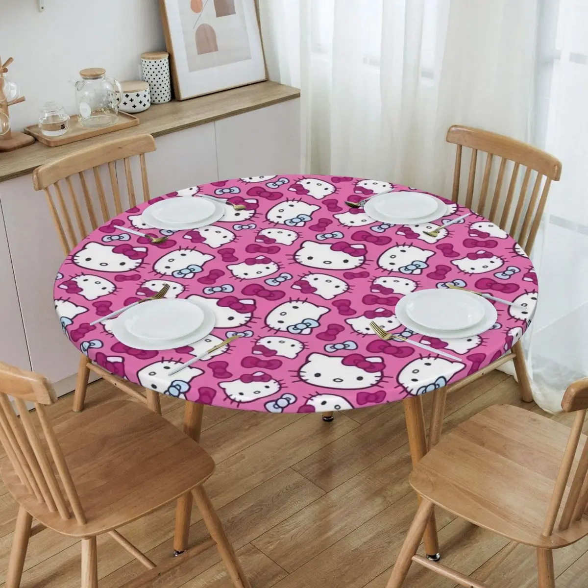 Скатерть из японского аниме Hello Kitty водостойкая с резинкой по краям