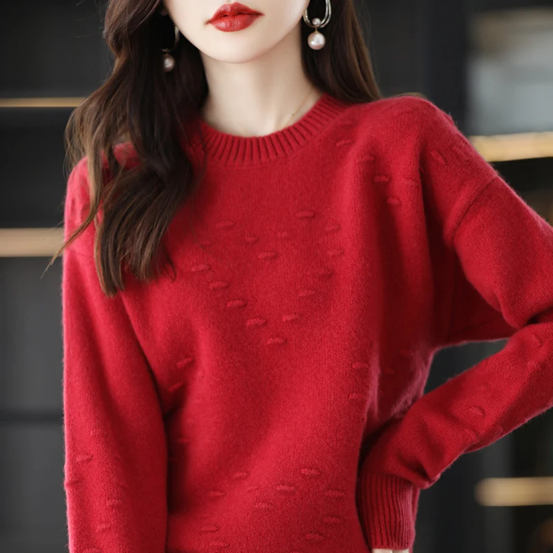 

Winter Woman's Sweaters O-Neck Long Sleeve Casual Coats Female Pullover Loose Blouse 100% Wool Knitted Sweater Jumper Tops Warm