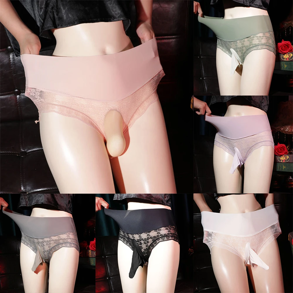 

Mens Briefs Underwear Panties Sissy Pouch Underpant Lace Sheer Sexy Seamless Elastic Transparent Sheer Ultra-thin Thong