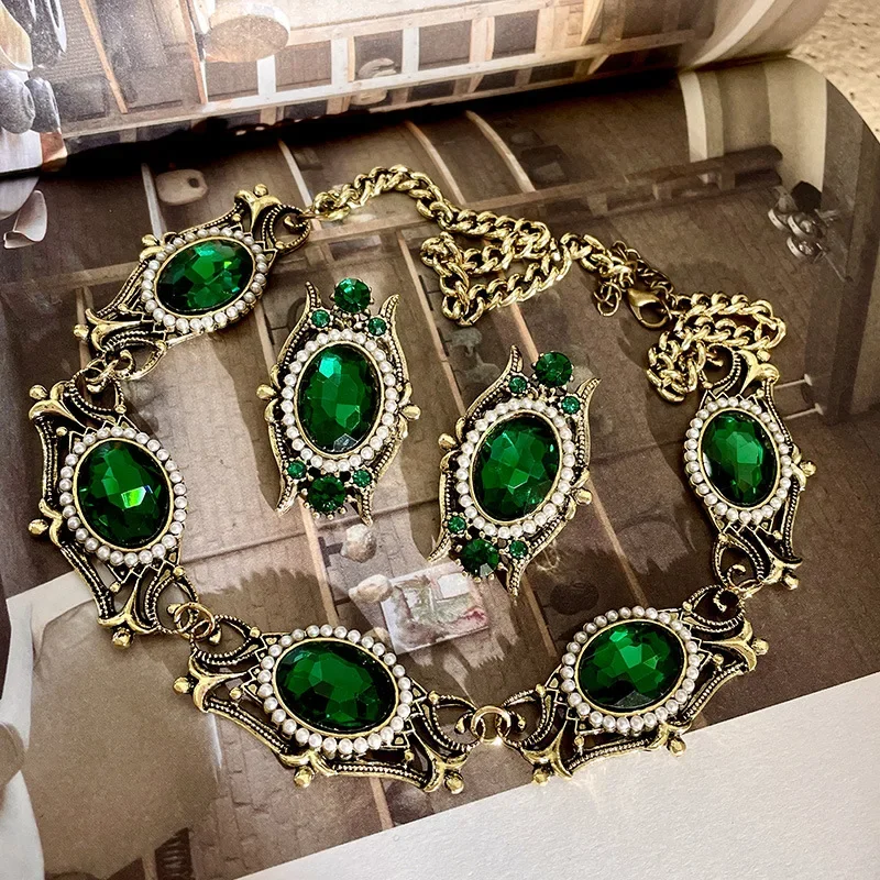 Draweye ожерелье с кристаллом зеленого цвета для женщин средневековый дворец Стиль